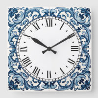 Portuguese blue tile square wall clock