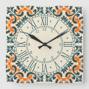 Horloge Carrée Portuguese blue tile square wall clock