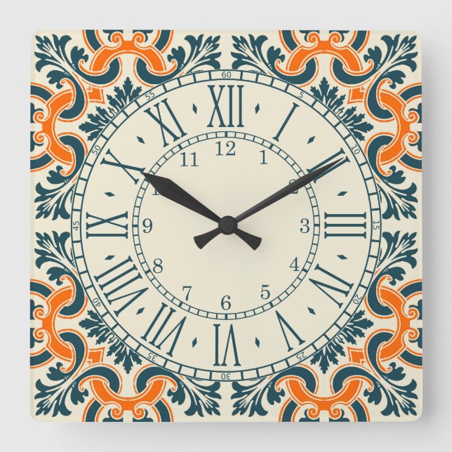 Horloge Carrée Portuguese blue tile square wall clock (Recto)