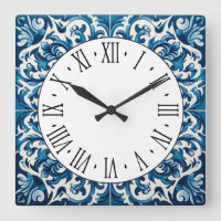 Portuguese blue tile square wall clock
