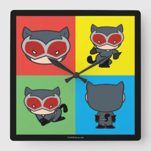 Horloge Carrée Poses de caractères de Chibi Catwoman