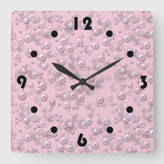 Horloge Carrée Poseurs de perles rose-blanc sur velours rose (Recto)