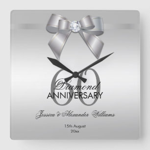 Horloge Carrée Posh Gem Bow & Ribbon 60e anniversaire de Mariage