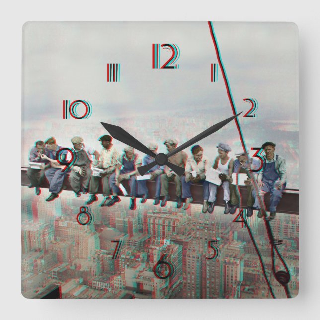 Horloge Carrée Poster Anaglyph 3D- Lunch atop Skyscraper New York (Recto)