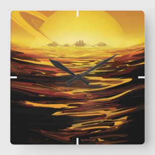 Horloge Carrée Poster de l'espace rétro - La plus grande lune de