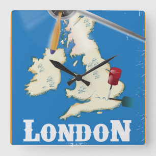 Horloge Carrée Poster de voyage vintage Londres, Angleterre