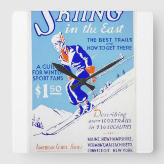 Horloge Carrée Poster du ski vintage dans l'est WPA