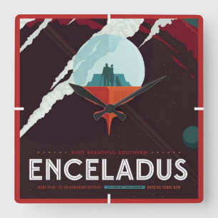 Horloge Carrée Poster Espace Rétro Mission Cassini À Saturne