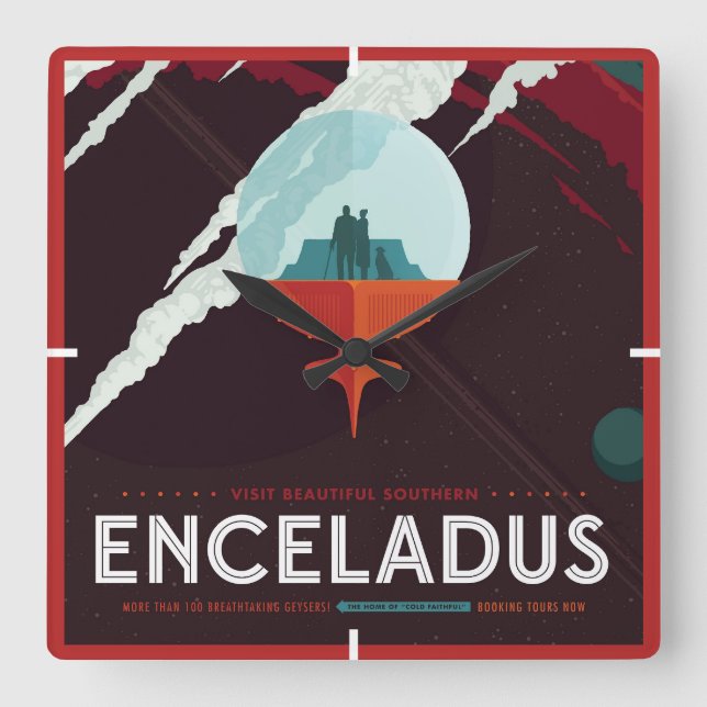 Horloge Carrée Poster Espace Rétro Mission Cassini À Saturne (Recto)