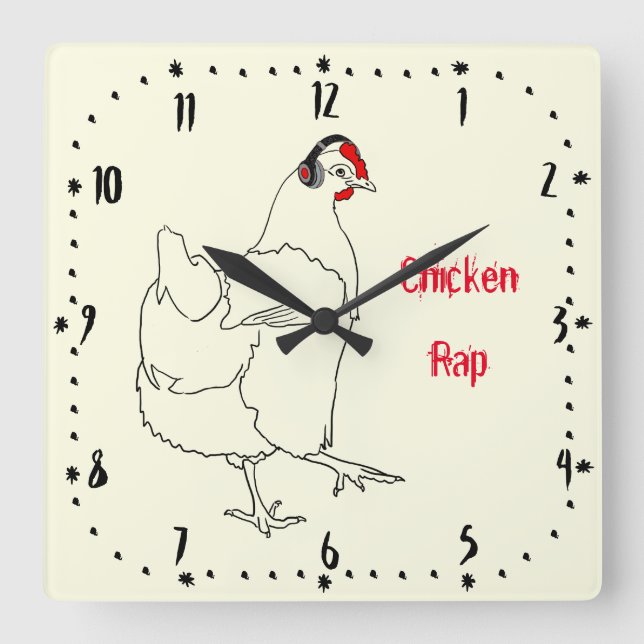 Horloge Carrée Poulet Rap Funny Musique Viande Free Vegan Art Pun (Recto)