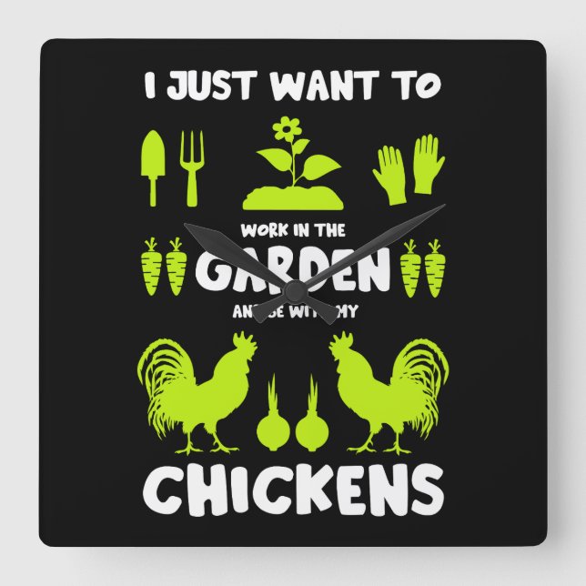 Horloge Carrée Poulets Et Jardinage (Recto)