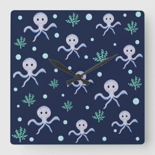 Horloge Carrée Poulpe sous le motif pour enfants de la mer