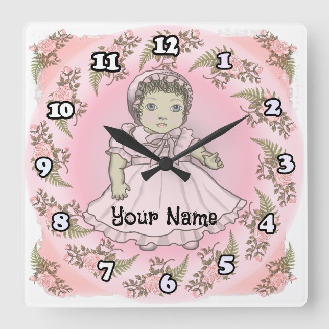 Horloge Carrée Poupée Bébé Fille (Recto)