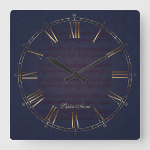Horloge Carrée Pour Elise Music Gold Navy Blue Roman Monogram