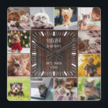 Horloge Carrée Pour toujours dans nos coeurs Collage de photos po<br><div class="desc">Cette horloge moderne rustique de collage photo murale de souvenirs d'animaux de compagnie réchauffera le coeur de tous les amoureux des animaux de compagnie. Une belle tenue pour n'importe quelle maman de chat, père de chien ou parent pour n'importe quel autre bébé de fourrure, c'est un cadeau facile à utiliser...</div>