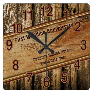 Horloge Carrée Premier anniversaire de Mariage cadeau pour mari,