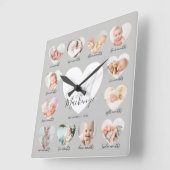 Horloge Carrée Première année de bébé Coeur photo Keepsaké Collag (Angle)