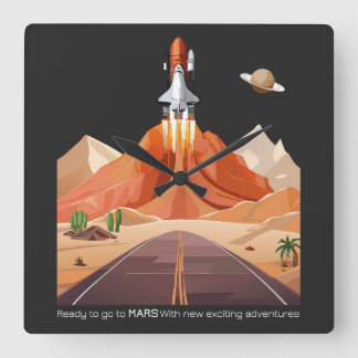 Horloge Carrée Prêt à aller sur Mars