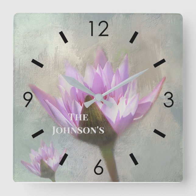 HORLOGE CARRÉE PRETTY IN PINK WATER LILIES LARGE CLOCK (Recto)