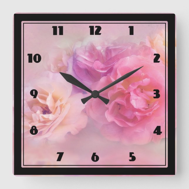 Horloge Carrée Pretty Pink Carnations Stylish (Recto)