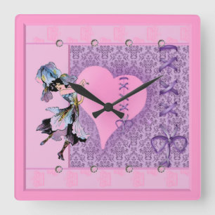 Horloge Carrée Pretty Pink Flower Fairy Accessoires - add name