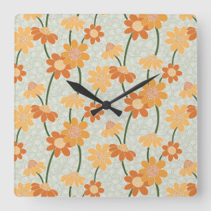 Horloge Carrée Pretty retro muted 1970 s flowers