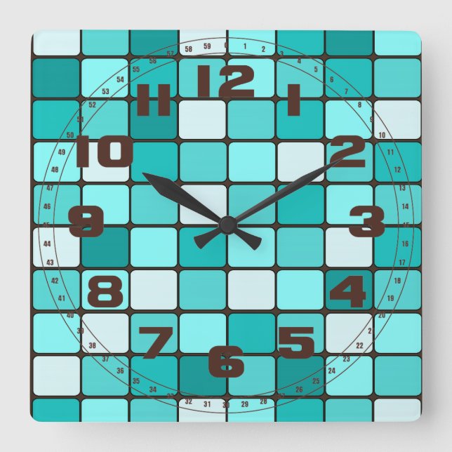 Horloge Carrée Pretty Turquoise Aqua Teal Mosaic Tile Pattern (Recto)