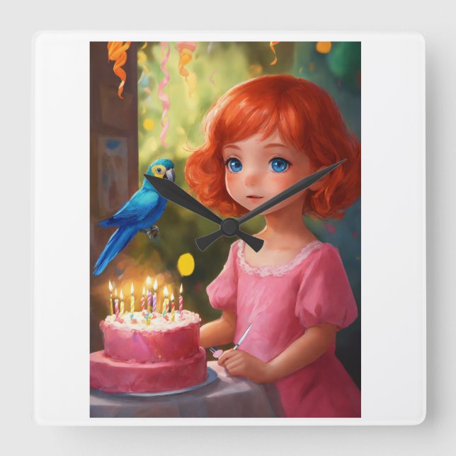 Horloge Carrée Princesse Anniversaire Magie (Recto)