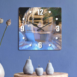 Horloge Carrée Princesse brillant or & bleu conte de fées photo c