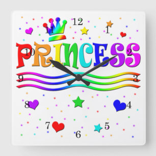 Horloge Carrée Princesse mignonne Tiara d'arc-en-ciel de clipart