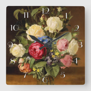 Horloge Carrée Print of Victorian Roses Wall Clock