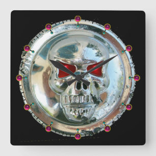 Horloge Carrée PRINTED CHROME SKULL Red Ruby Gems