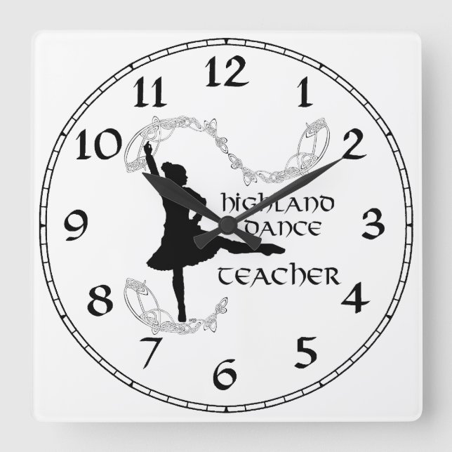 Horloge Carrée Professeur de danse highland écossaise Silhouette (Recto)