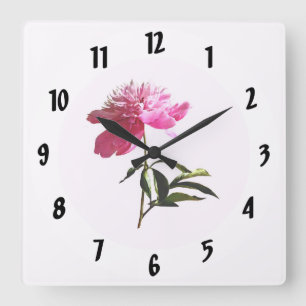 Horloge Carrée Profil de pivoine rose