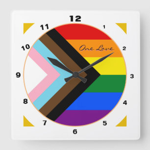 Horloge Carrée Progrès Arc-en-ciel drapeau moderne Accueil / Fier