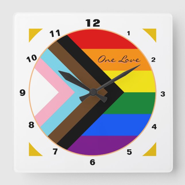 Horloge Carrée Progrès Arc-en-ciel drapeau moderne Accueil / Fier (Recto)