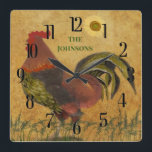 Horloge Carrée PROUD RUSTIC Rooster LARGE CLOCK<br><div class="desc">J'adore cette photo et ce coq. J'ai la photo sur le mur dans mon salon à New York — peu importe où vous vivez, si vous tombez amoureux de cette oeuvre de photographie d'art. Peut aussi faire un cadeau unique pour un autre paysan rural ou un amoureux rustique du coq....</div>