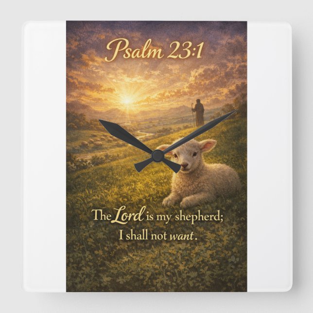 Horloge Carrée Psalm 23:1 Bible Christian Lamb Wall Clock (Recto)