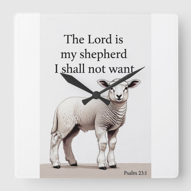 Horloge Carrée Psalm 23:1 Christian Lamb Wall Clock (Recto)
