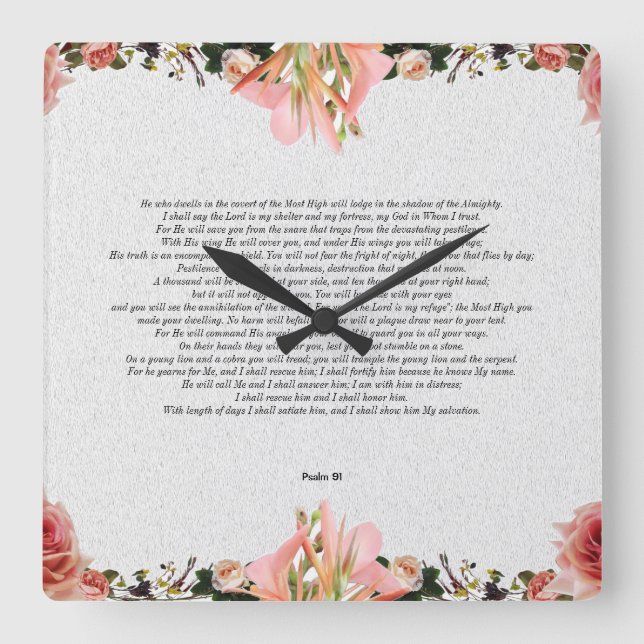 Horloge Carrée Psalm 91 Flower Acrylic Wall Clock (Recto)