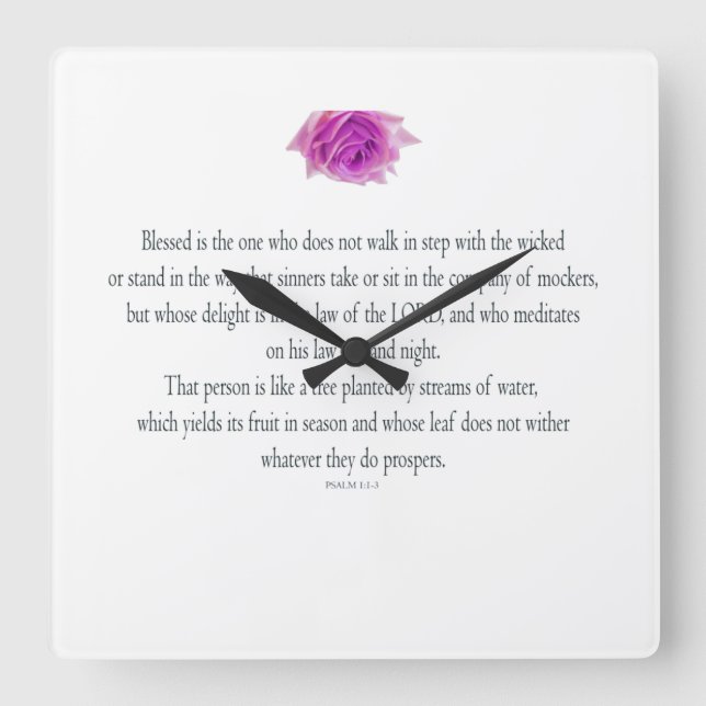 Horloge Carrée Psaume 1, bless the One Does not, Pink Flower (Recto)