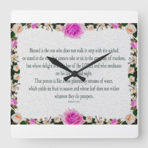 Horloge Carrée Psaume 1, Peinture à l'huile, effet Floral violet
