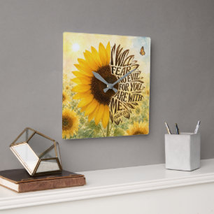 Horloge Carrée Psaume 23 verset 4 dans Tournesol