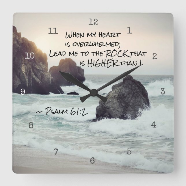 Horloge Carrée Psaume 61:2 Lead me to the Rock that is Higher (Recto)