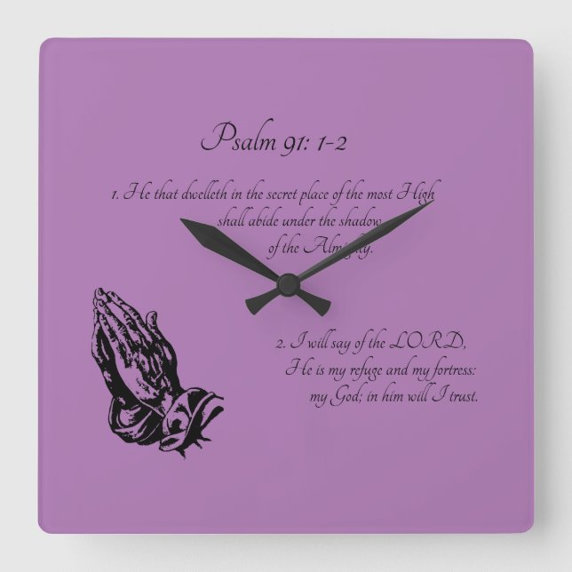 Horloge Carrée Psaume 91:1-2 Violet (Recto)