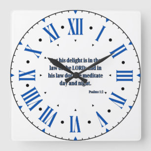 Horloge Carrée Psaumes 1:2 KJV Bible Verse Numéros romains