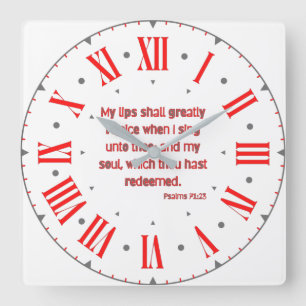 Horloge Carrée Psaumes 71:23 KJV Bible Verse Numéros romains