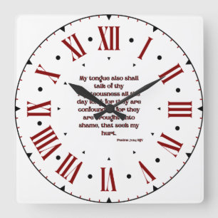 Horloge Carrée Psaumes 71:24 KJV Bible Verse Numéros romains