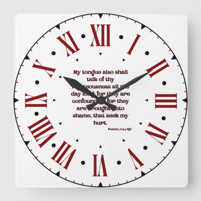 Horloge Carrée Psaumes 71:24 KJV Bible Verse Numéros romains (Recto)
