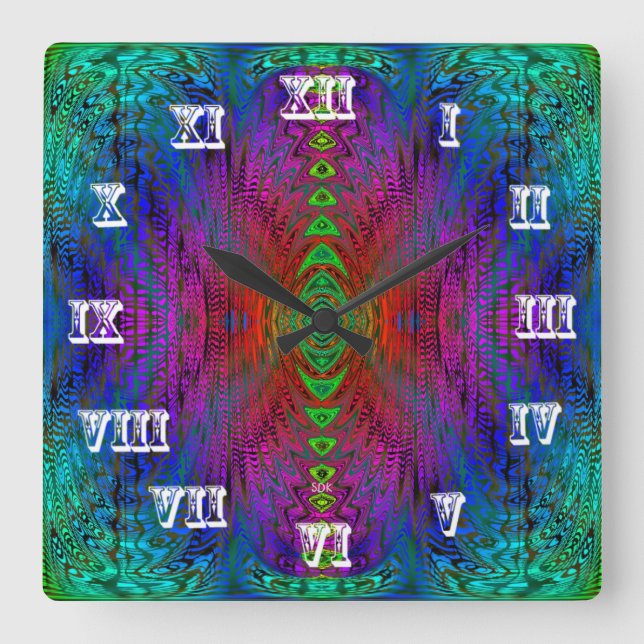 Horloge Carrée Psychedelic Time Warp par SD. Kelley (Recto)